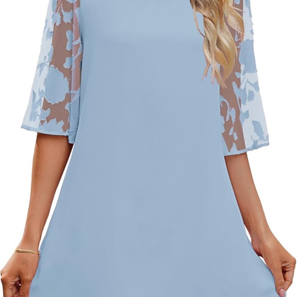 Women Summer Dress 3/4 Sleeve Casual Floral Shift Knee Length Plus Size